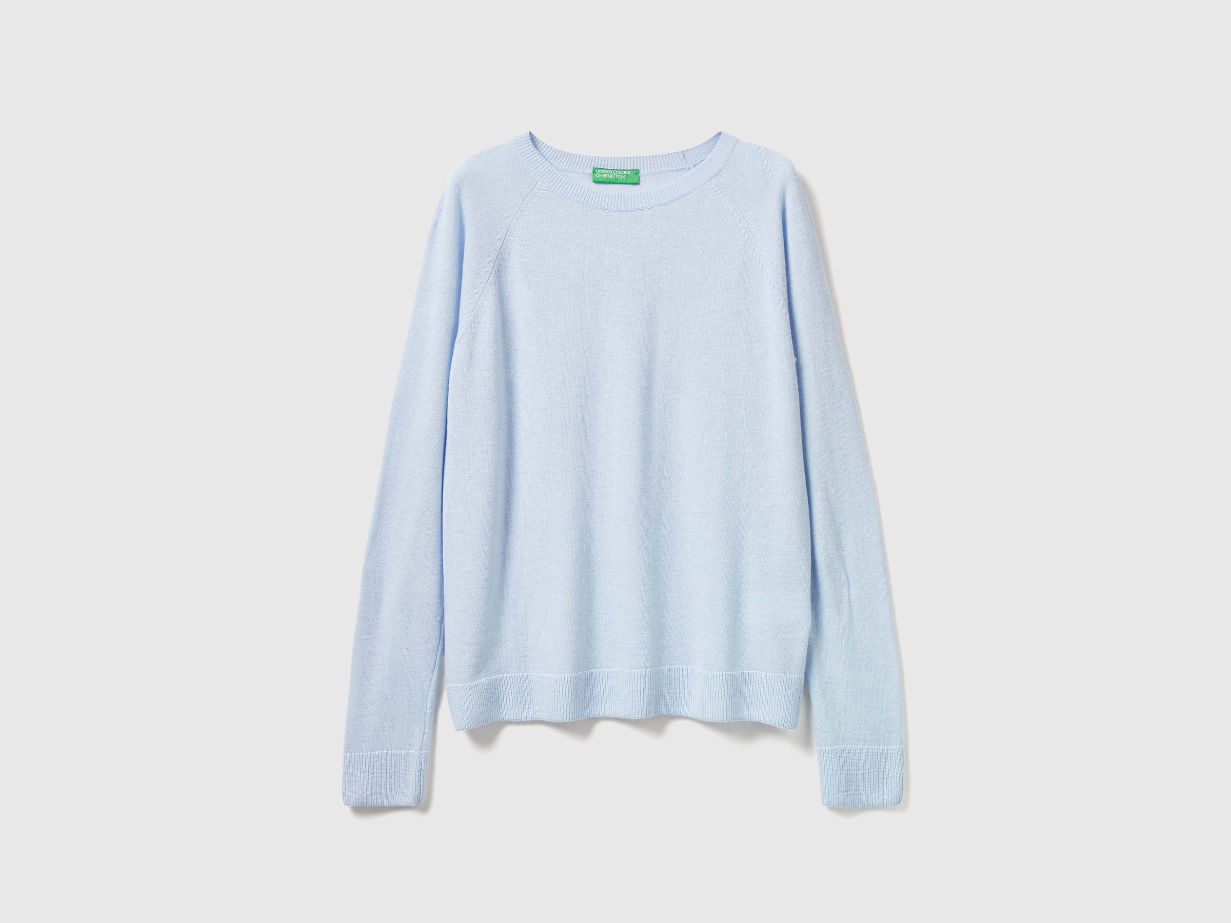 Benetton Maglione girocollo azzurro lana e cashmere XXS