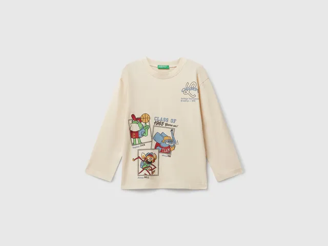United Colors of Benetton Maglia Manica Lunga Stampa Cotone Organico 82