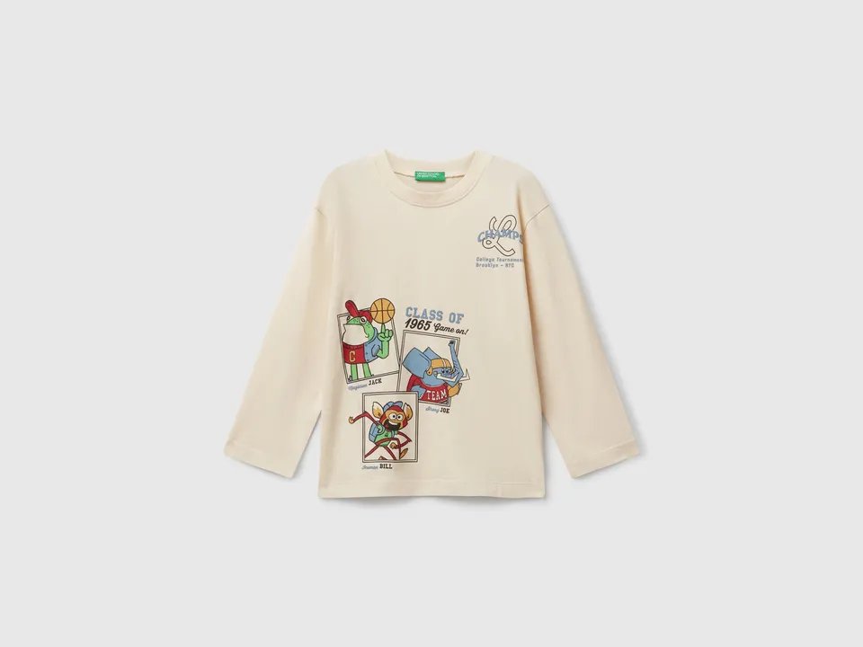 United Colors of Benetton Maglia Manica Lunga Stampa Cotone Organico 82