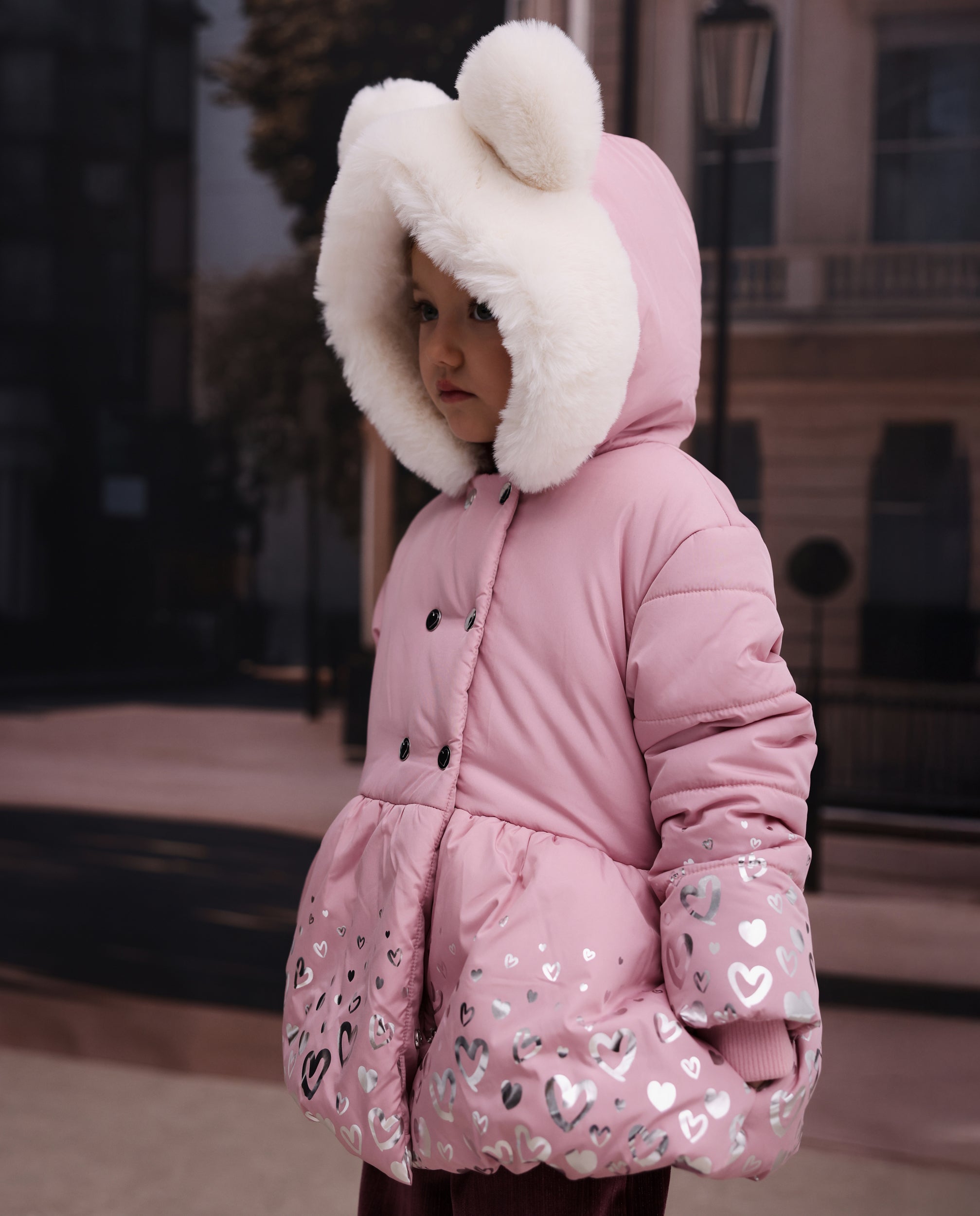 TucTuc Cappotti Piumino Bambina Rosa Stampa Cuori Cappuccio
