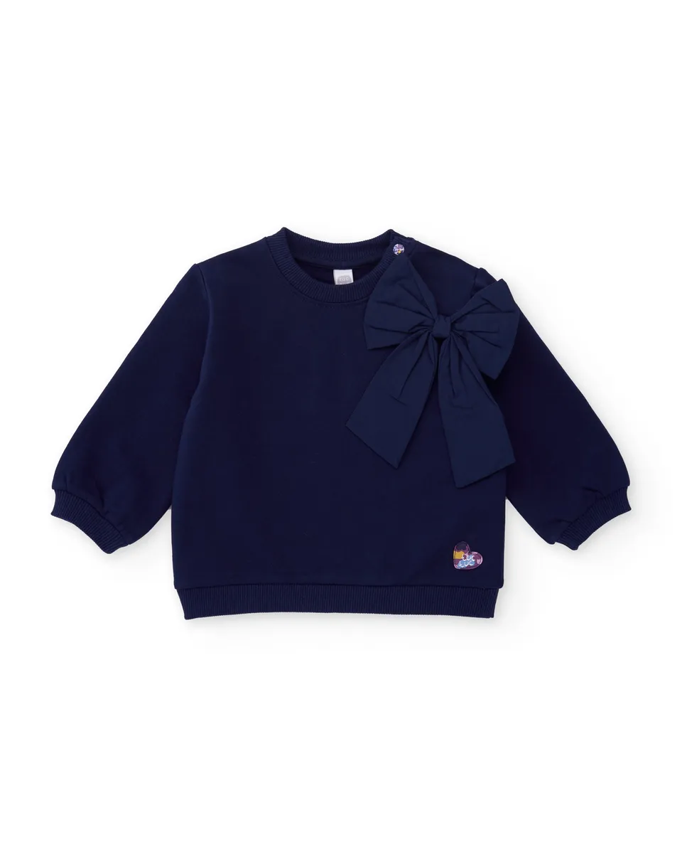 TucTuc Felpe felpa bambina blu navy con fiocco