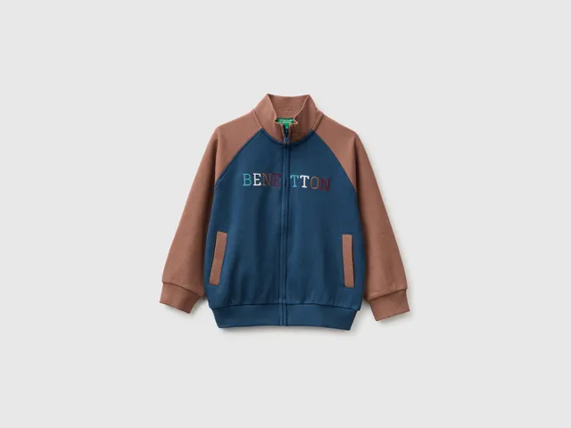 United Colors of Benetton Felpa Zip Bimbo Cotone Bio con Logo