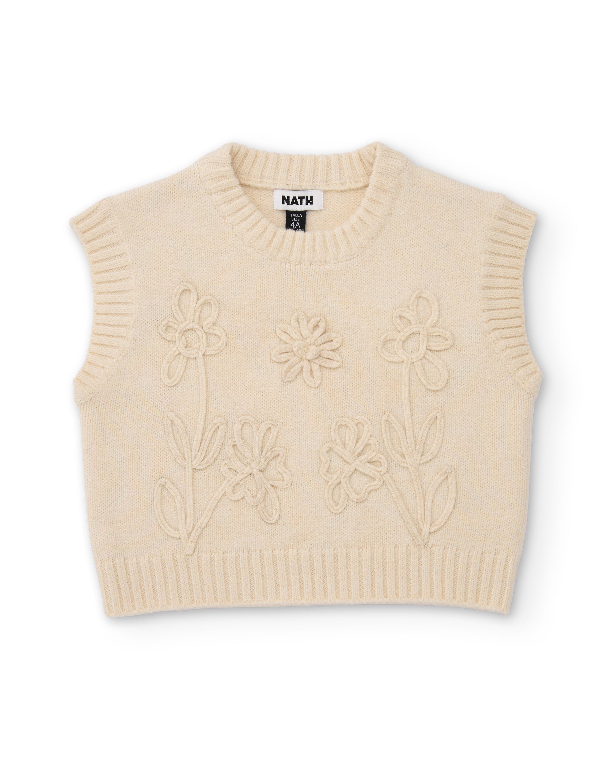 TucTuc Maglioni Gilet bambina beige ricamo floreale tricot