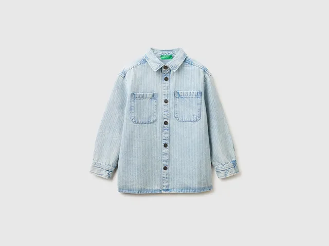 United Colors of Benetton camicia denim righe cotone tasche