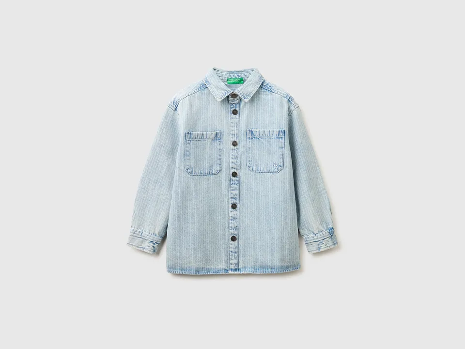 United Colors of Benetton camicia denim righe cotone tasche