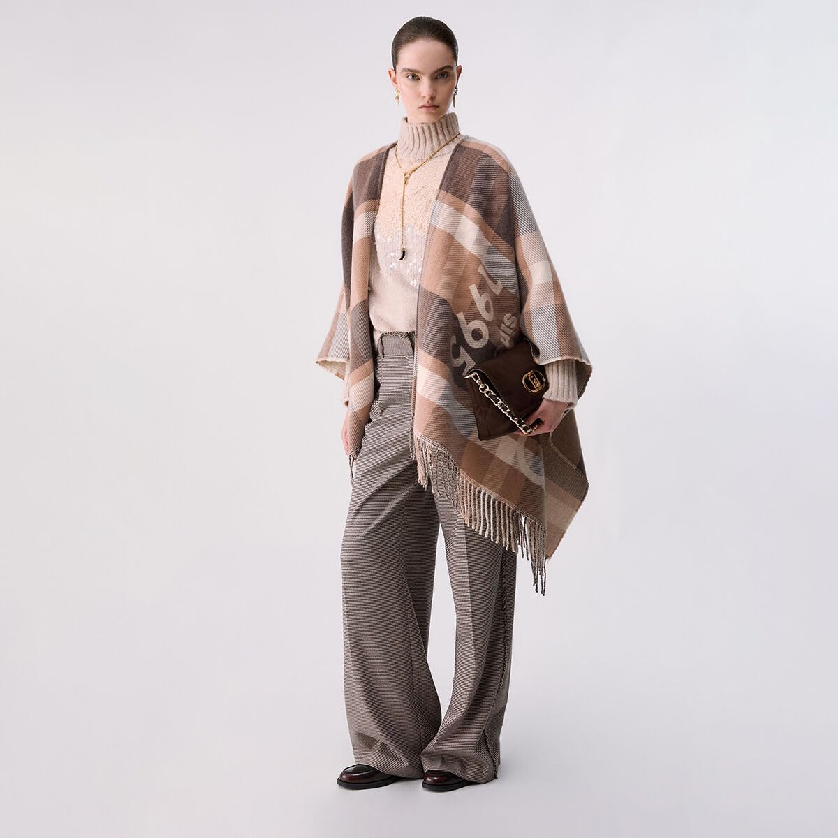 Liu Jo Poncho Check Jacquard mantella marrone
