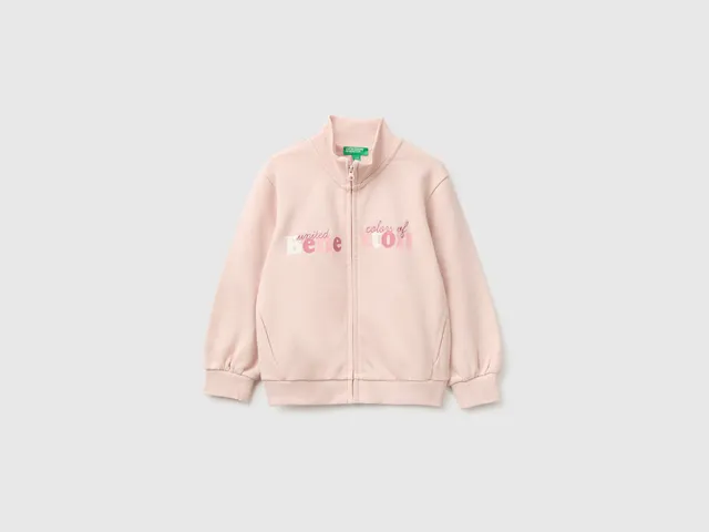 Benetton felpa zip logo 82 cotone bio collo alto