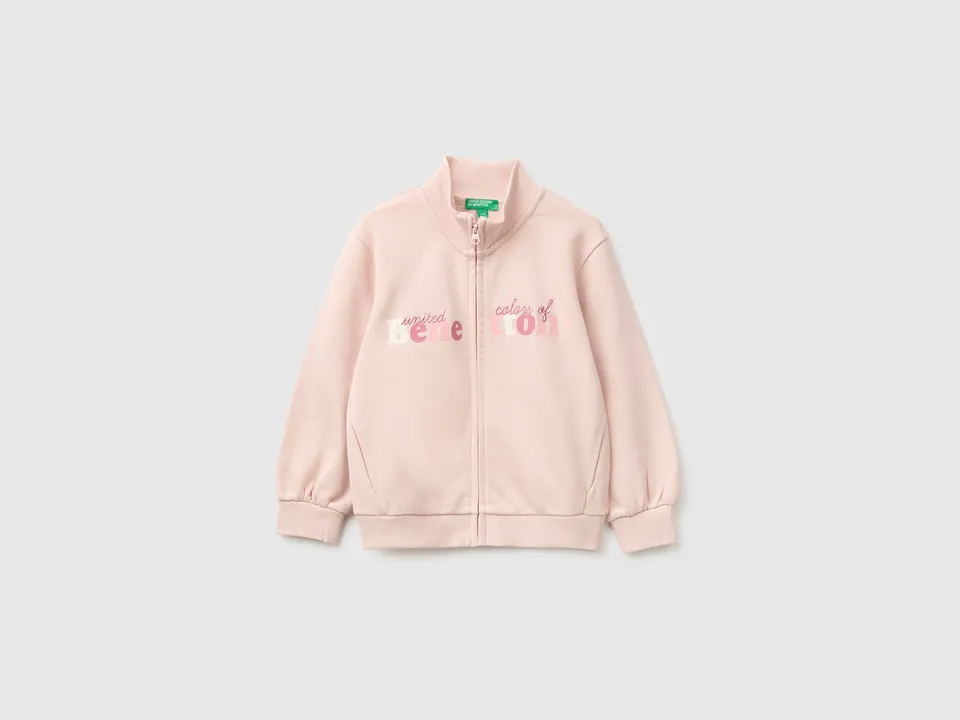 Benetton felpa zip logo 82 cotone bio collo alto