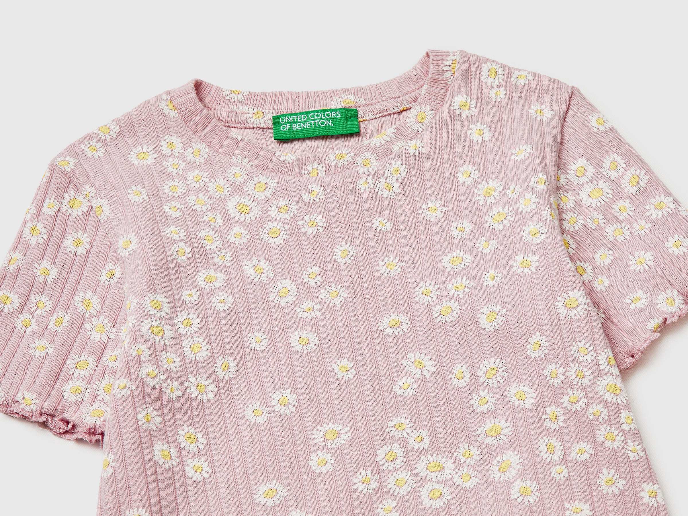 United Colors of Benetton T-shirt Bimba Cotone a Coste Fantasia