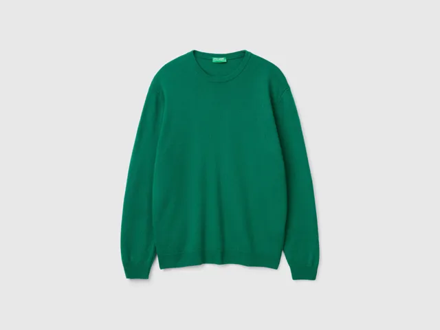 United Colors of Benetton Maglione Girocollo Verde Bosco Lana Merino