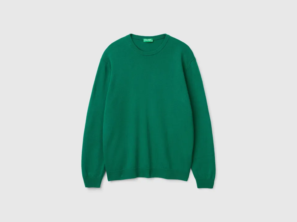 United Colors of Benetton Maglione Girocollo Verde Bosco Lana Merino