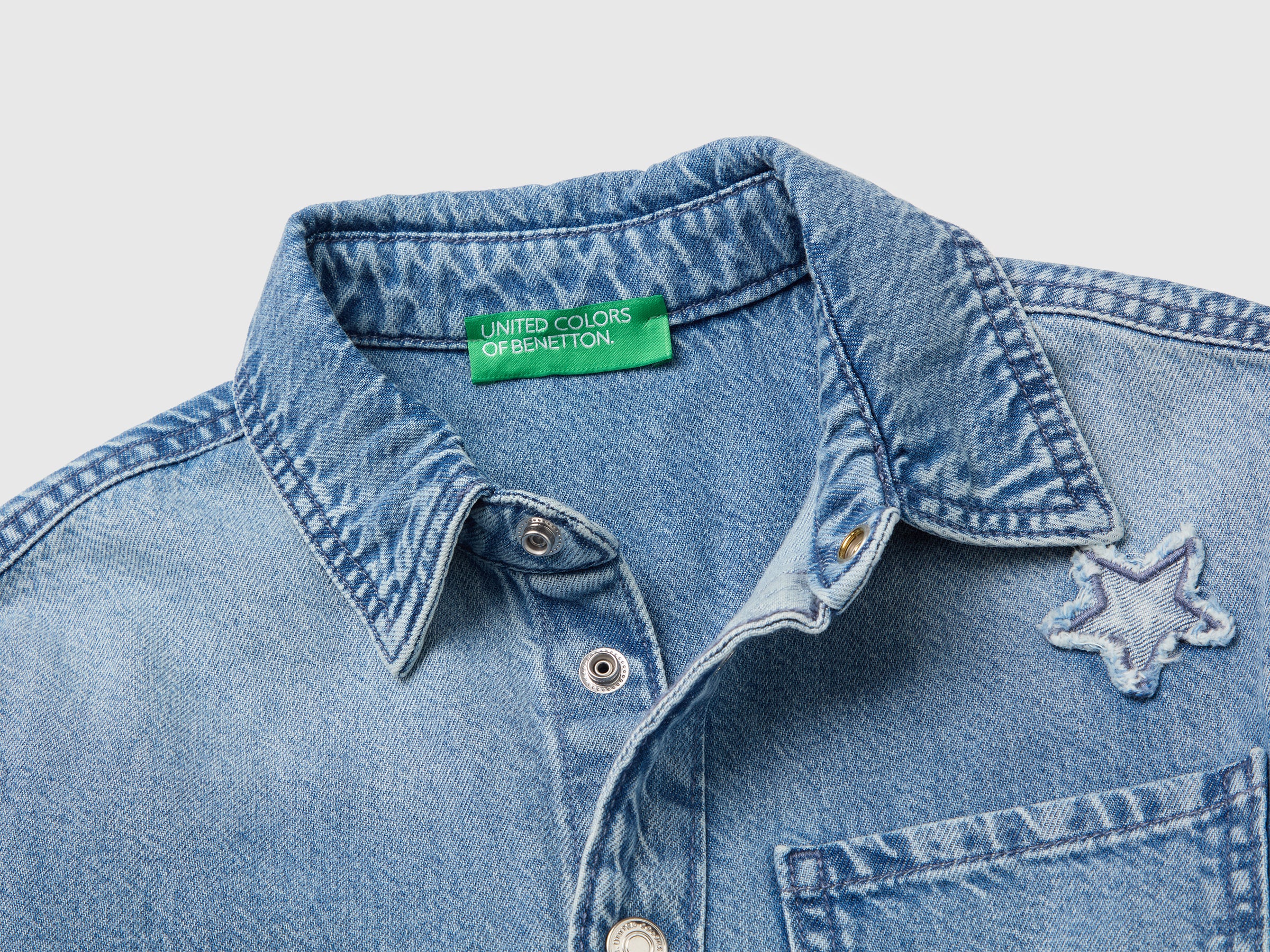 Benetton Camicia denim stelle cotone maniche lunghe