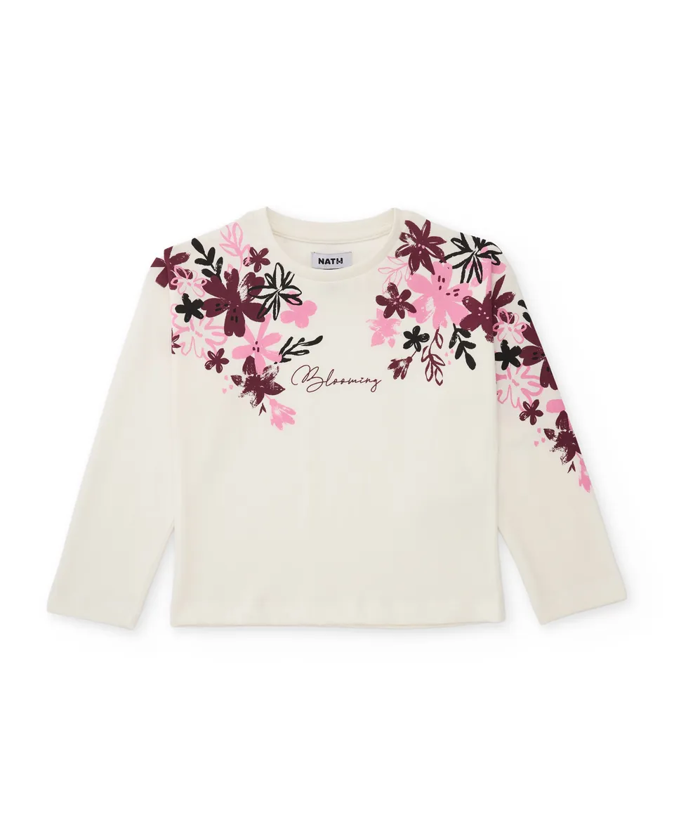 TucTuc Magliette T-Shirt Bambina Bianca Floreale Cotone