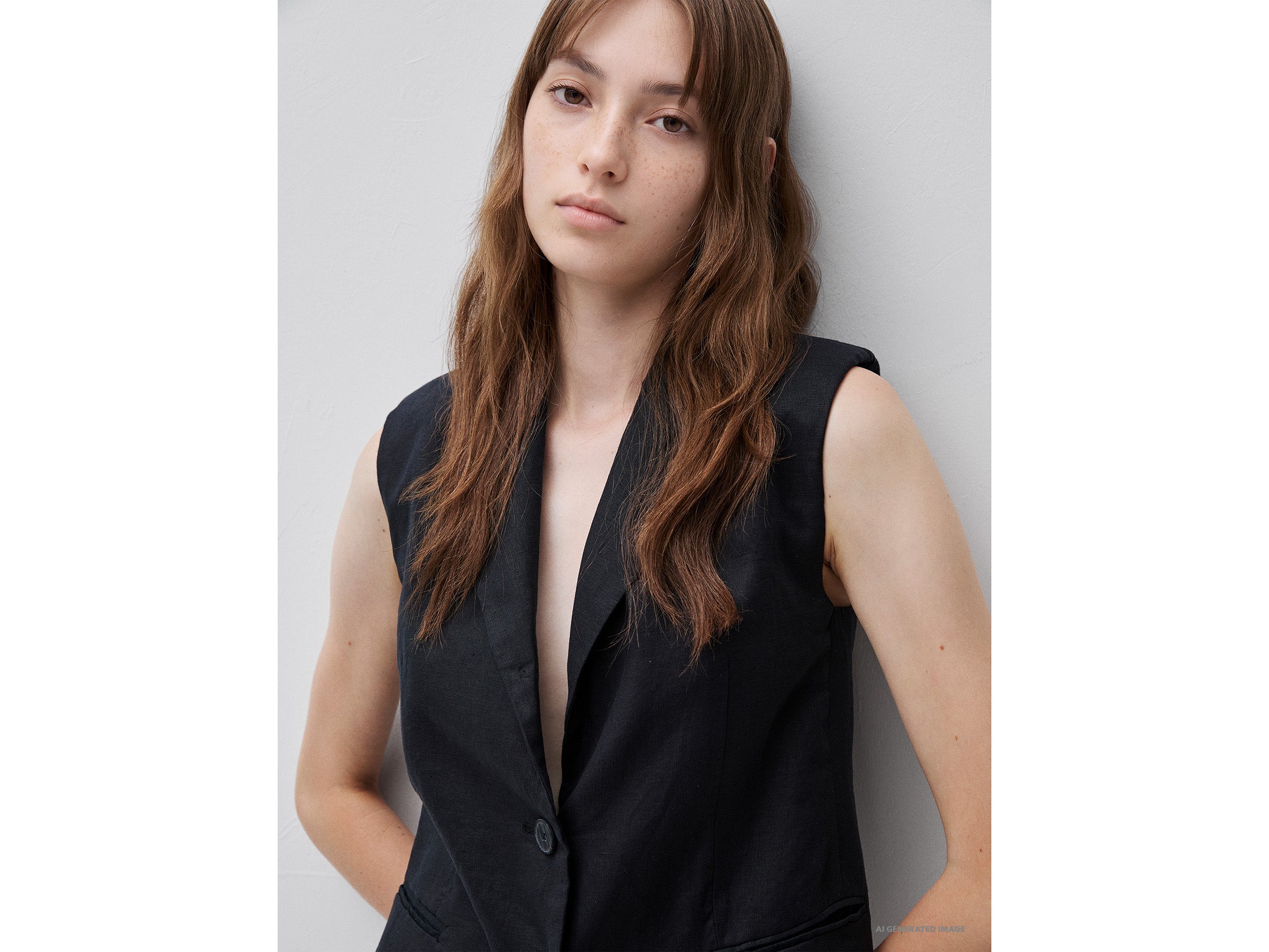 United Colors of Benetton Gilet lungo lino puro due bottoni