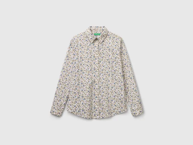 Benetton Camicia fantasia in cotone manica lunga