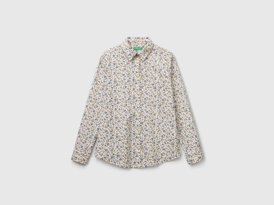 Benetton Camicia fantasia in cotone manica lunga