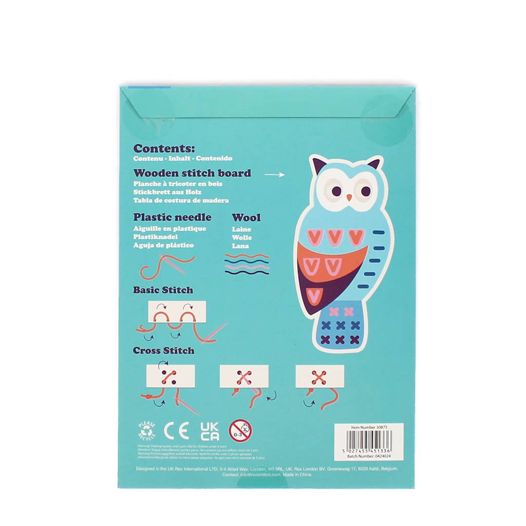 Rex London kit cucito bambini gufo legno con fili lana