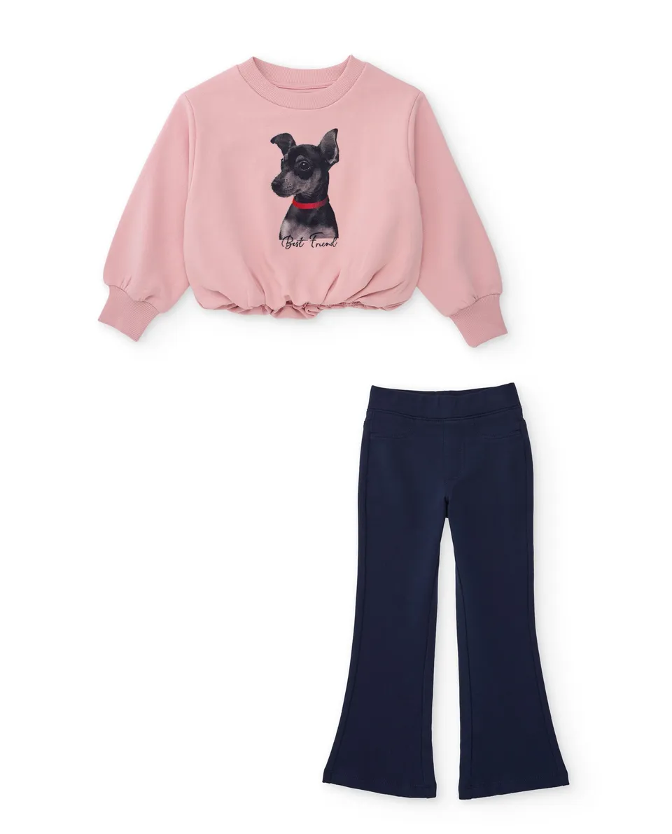 TucTuc Completi Bambina Rosa Felpa Cagnolino Leggings Cotone