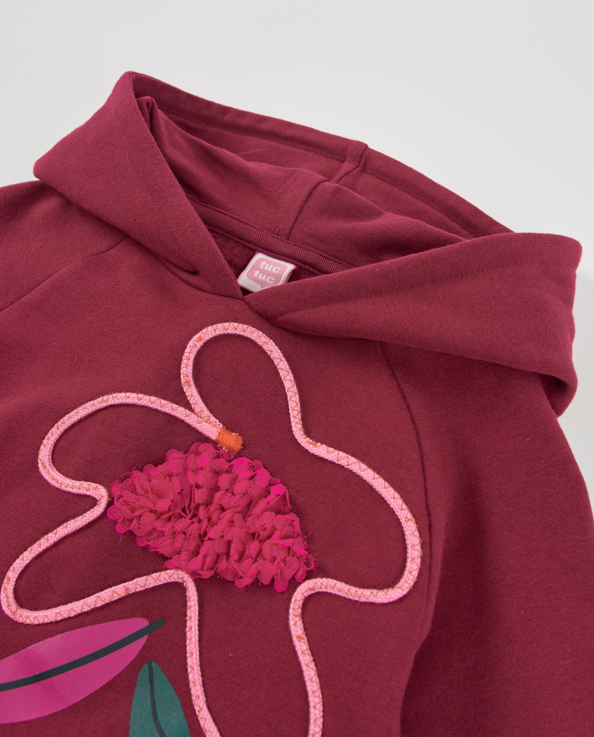 TucTuc Vestiti bambina bordeaux felpa cappuccio fiori