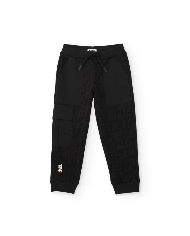 TucTuc Pantaloni tuta bambino nero cotone tasca cargo
