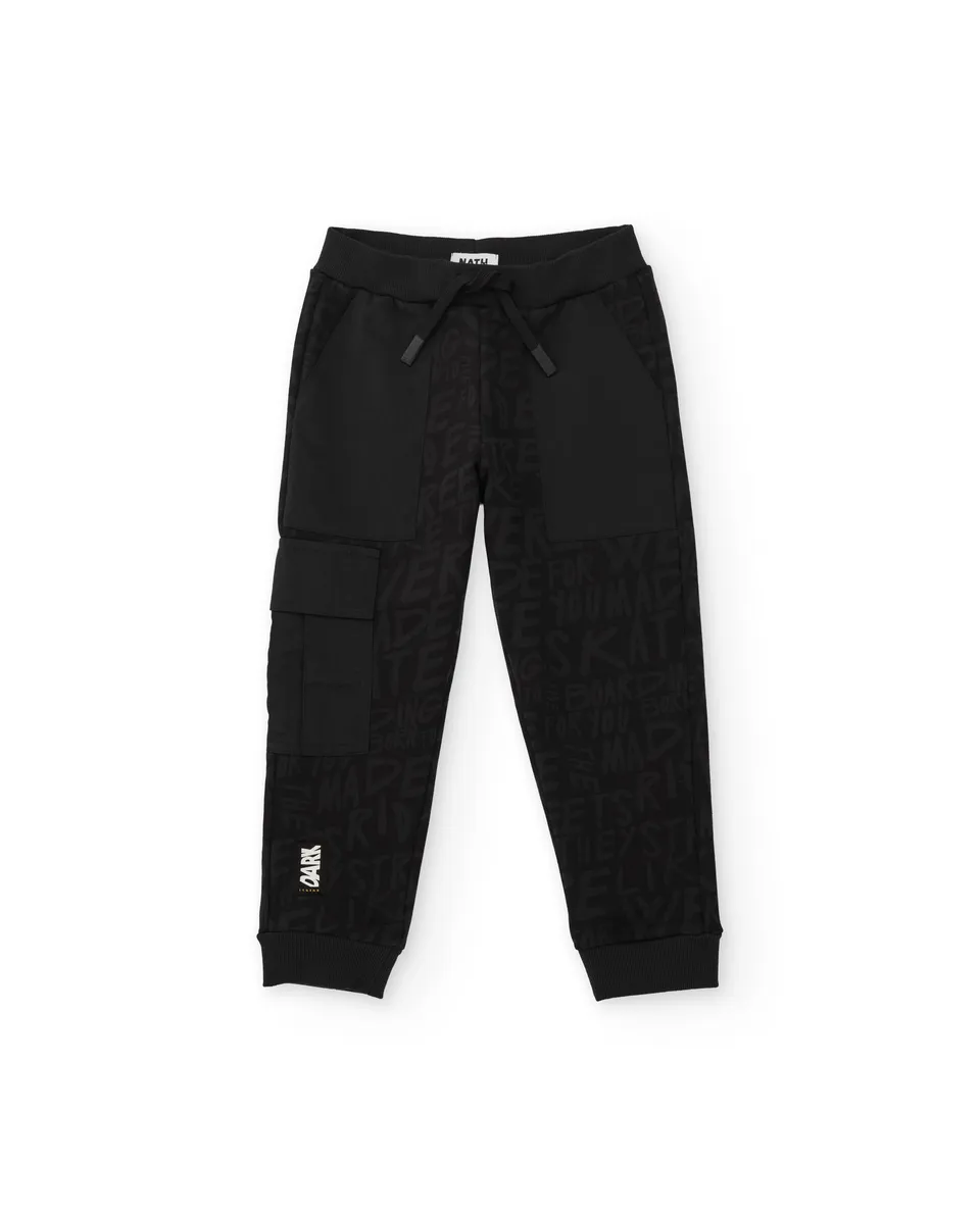 TucTuc Pantaloni tuta bambino nero cotone tasca cargo