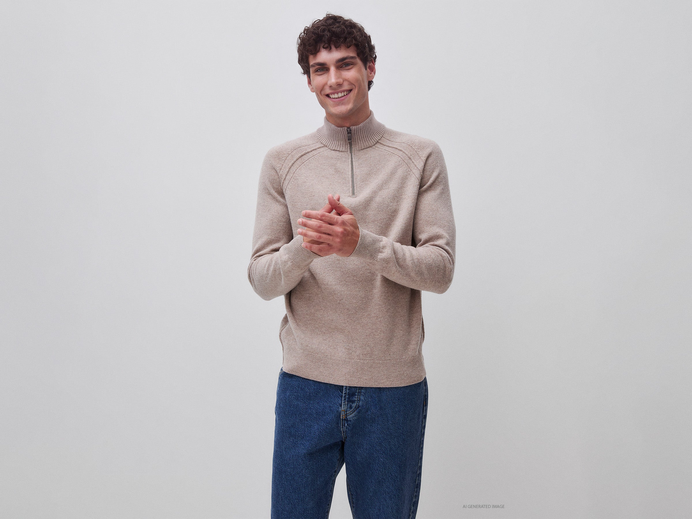 United Colors of Benetton maglione lana merino mezza zip