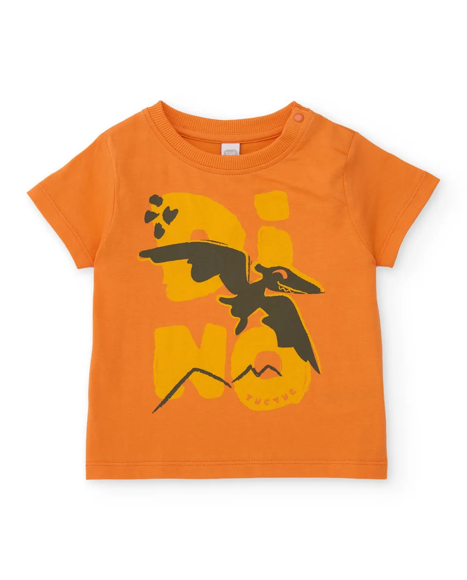 TucTuc Magliette T-shirt bimbo arancione stampa dinosauro