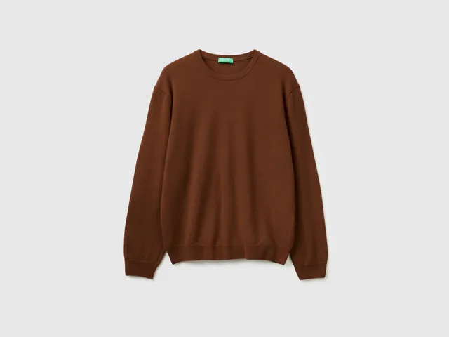 United Colors of Benetton maglione girocollo marrone lana merino