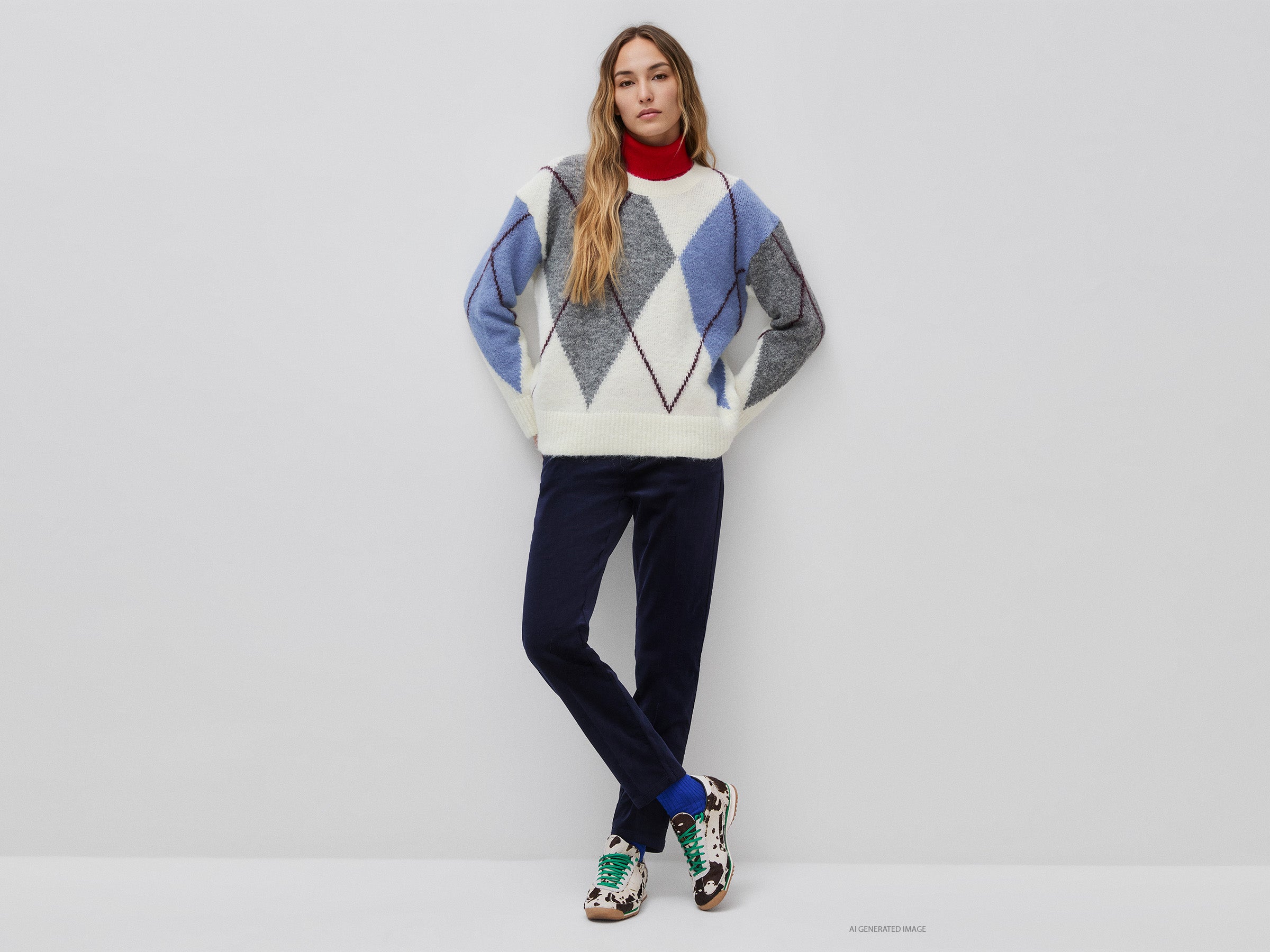 United Colors of Benetton maglione lana rombi oversize scollo tondo
