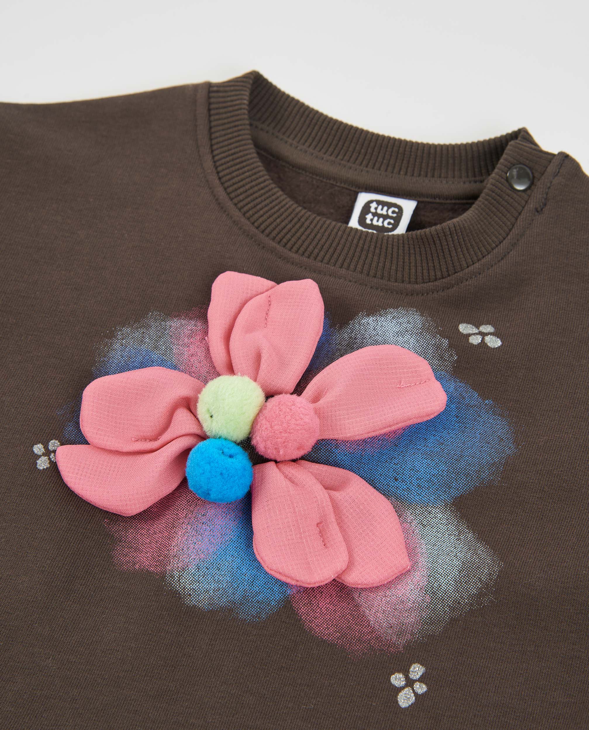 TucTuc Vestiti vestito bambina marrone felpa fiori