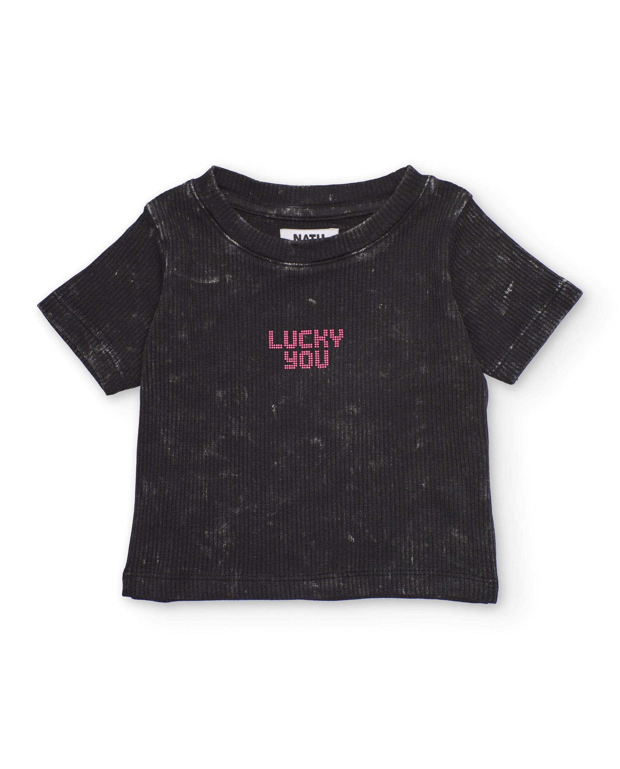 TucTuc Magliette t-shirt bambina nero effetto lavato costine
