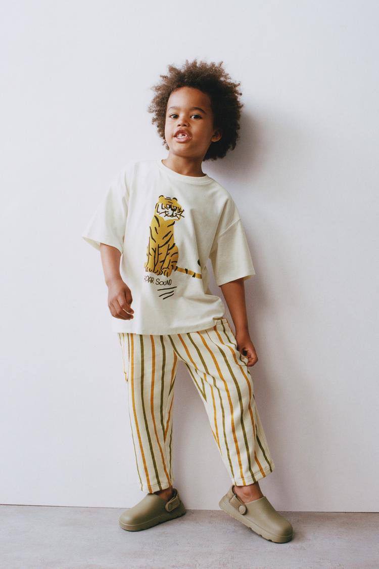 Completo bambino t-shirt tigre e pantaloni righe cotone