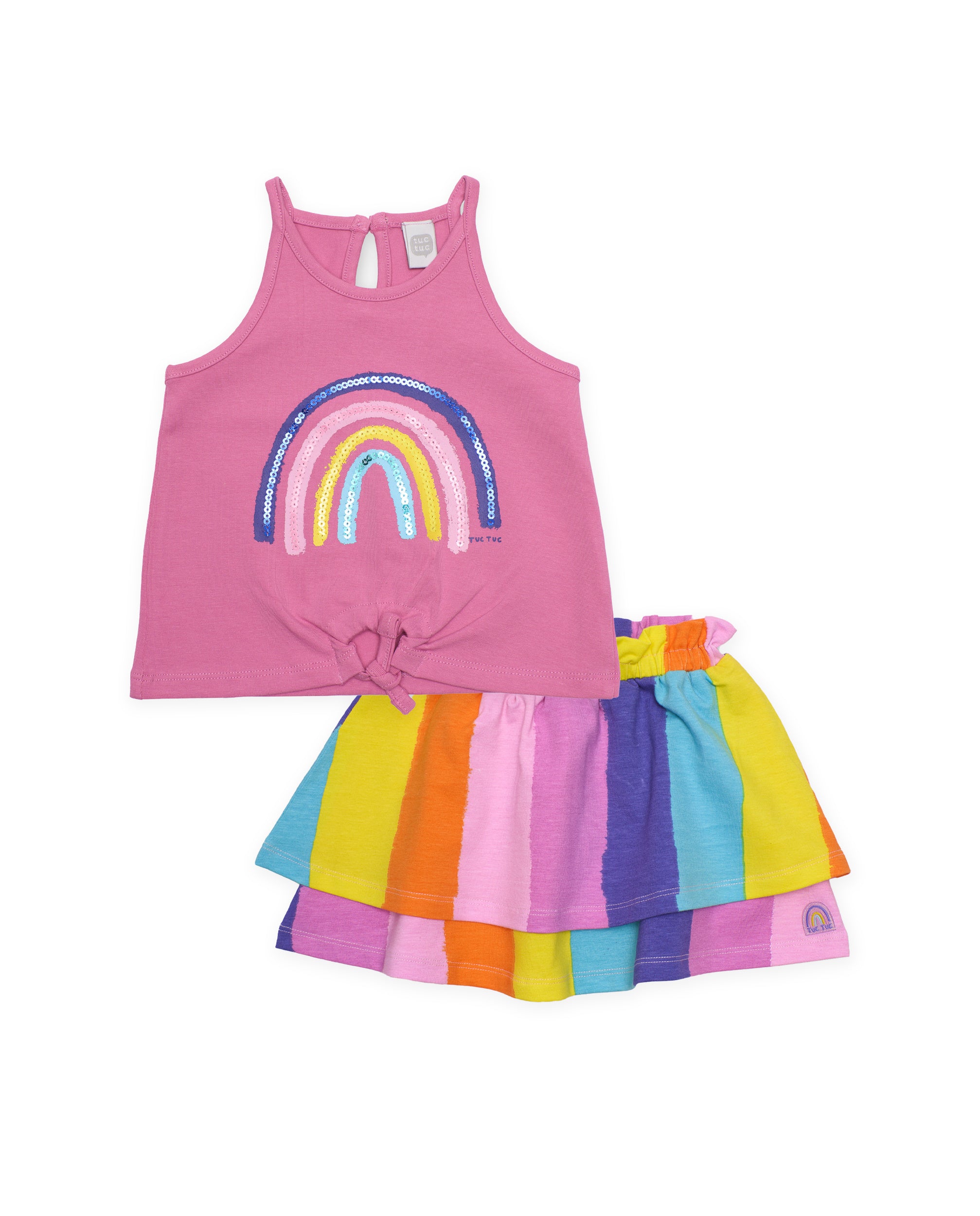 TucTuc Completi Set Bambina Canotta Rosa Gonna Righe