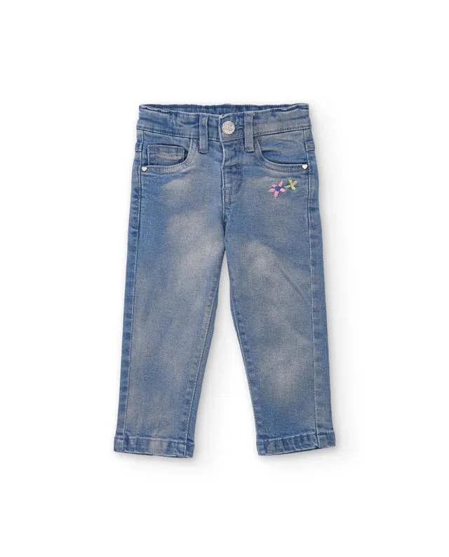 TucTuc Pantaloni Jeans Bambina Ricamo Floreale Denim