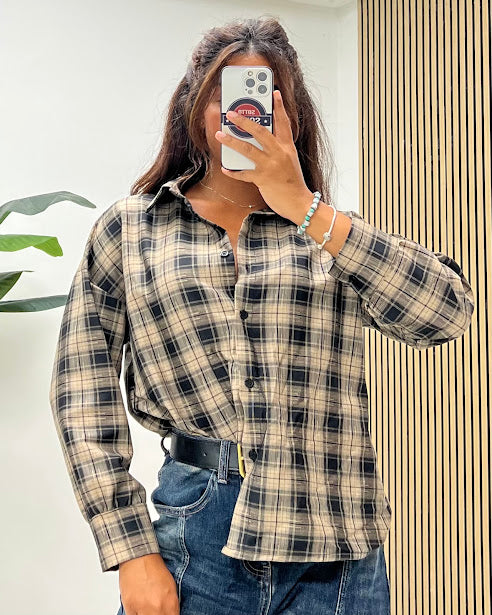 Sottosopra Donna camicia fi10 quadri nera unica