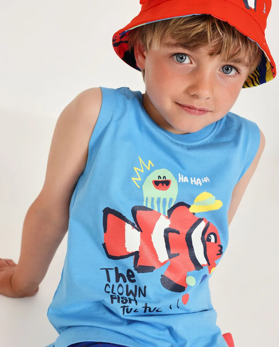 TucTuc Magliette Canotta bambino blu stampa pesce