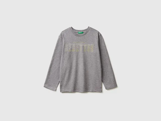 United Colors of Benetton t-shirt cotone bio logo maniche lunghe