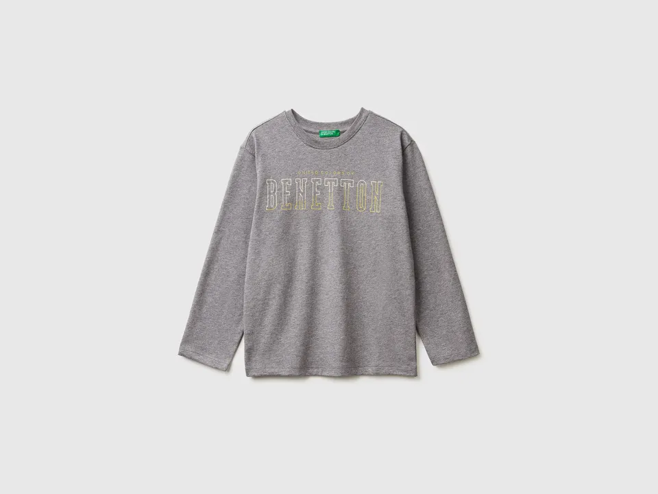 United Colors of Benetton t-shirt cotone bio logo maniche lunghe