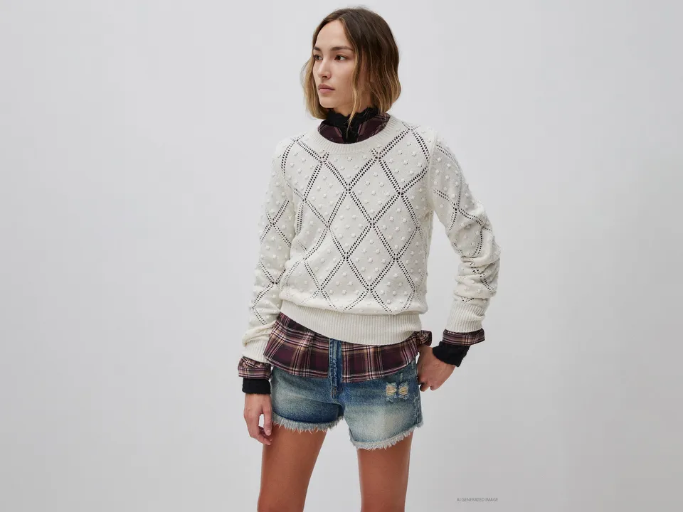 United Colors of Benetton Maglione Lana Girocollo Traforato Rombi