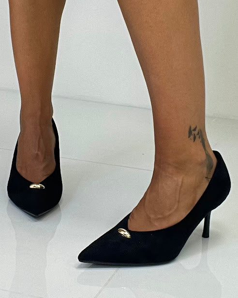 Sottosopra gsq174a décolleté scamosciato punta placca oro