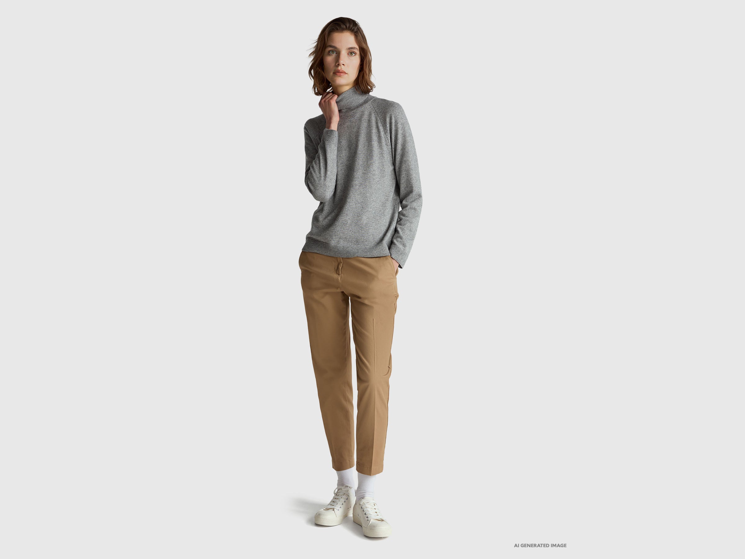 United Colors of Benetton Maglione Dolcevita Lana Cashmere Grigio