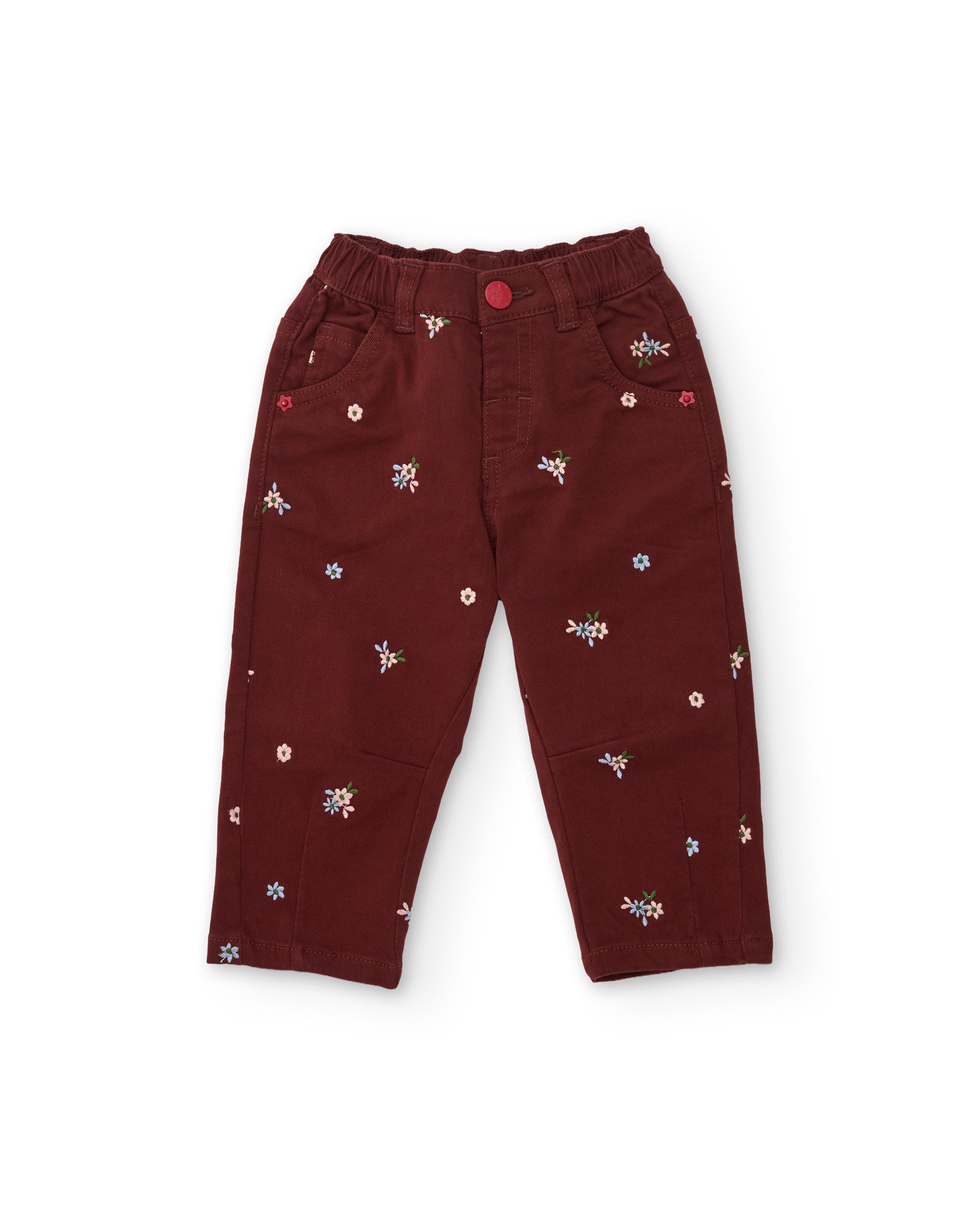TucTuc Pantaloni bambina tela ricamo floreale bordeaux