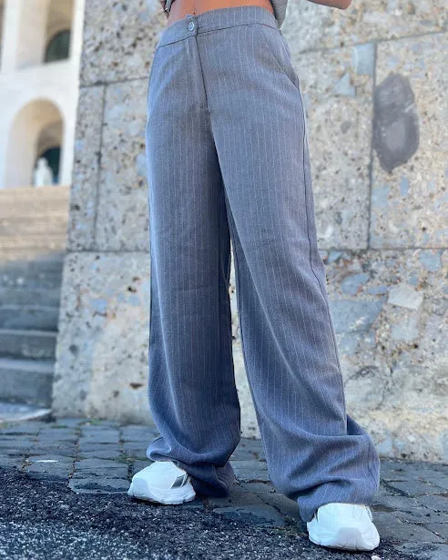 Sottosopra fi116 pantalone palazzo gessato nero taglia unica