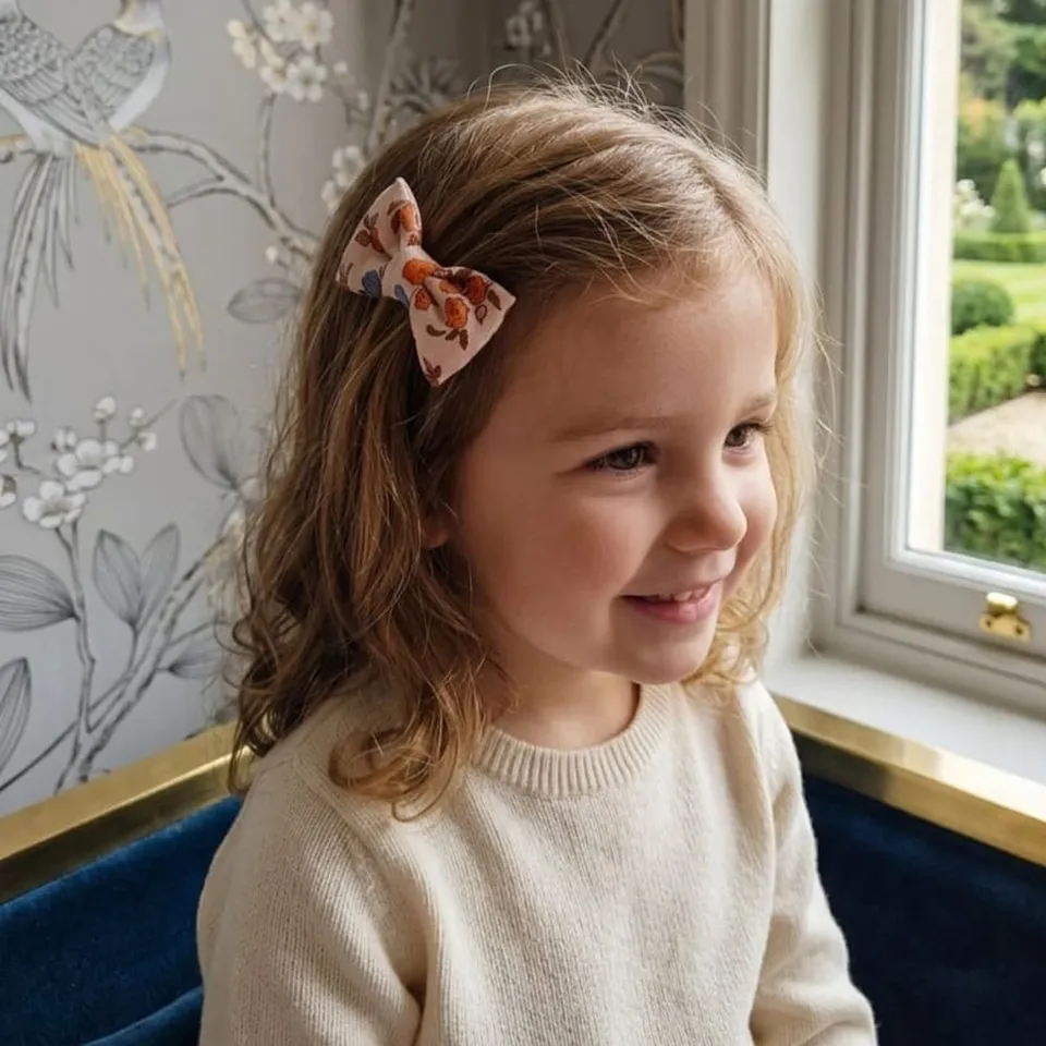 Petite Citrouille Mode Fille Barrette Emy molletta fiori ecru 5cm