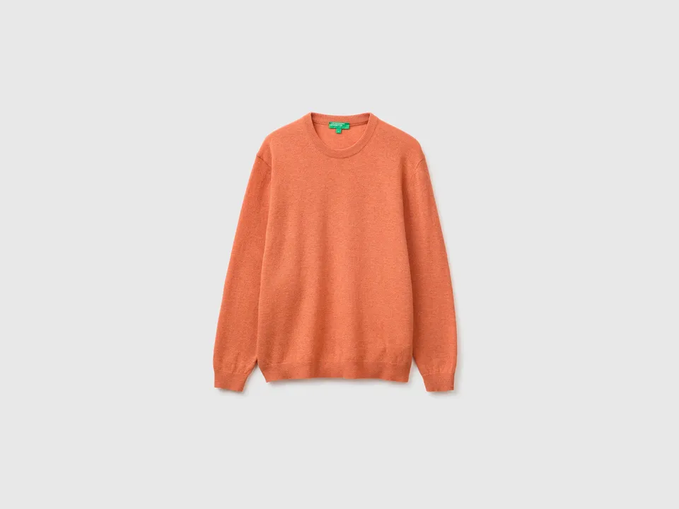 United Colors of Benetton maglione lana merino M arancione girocollo