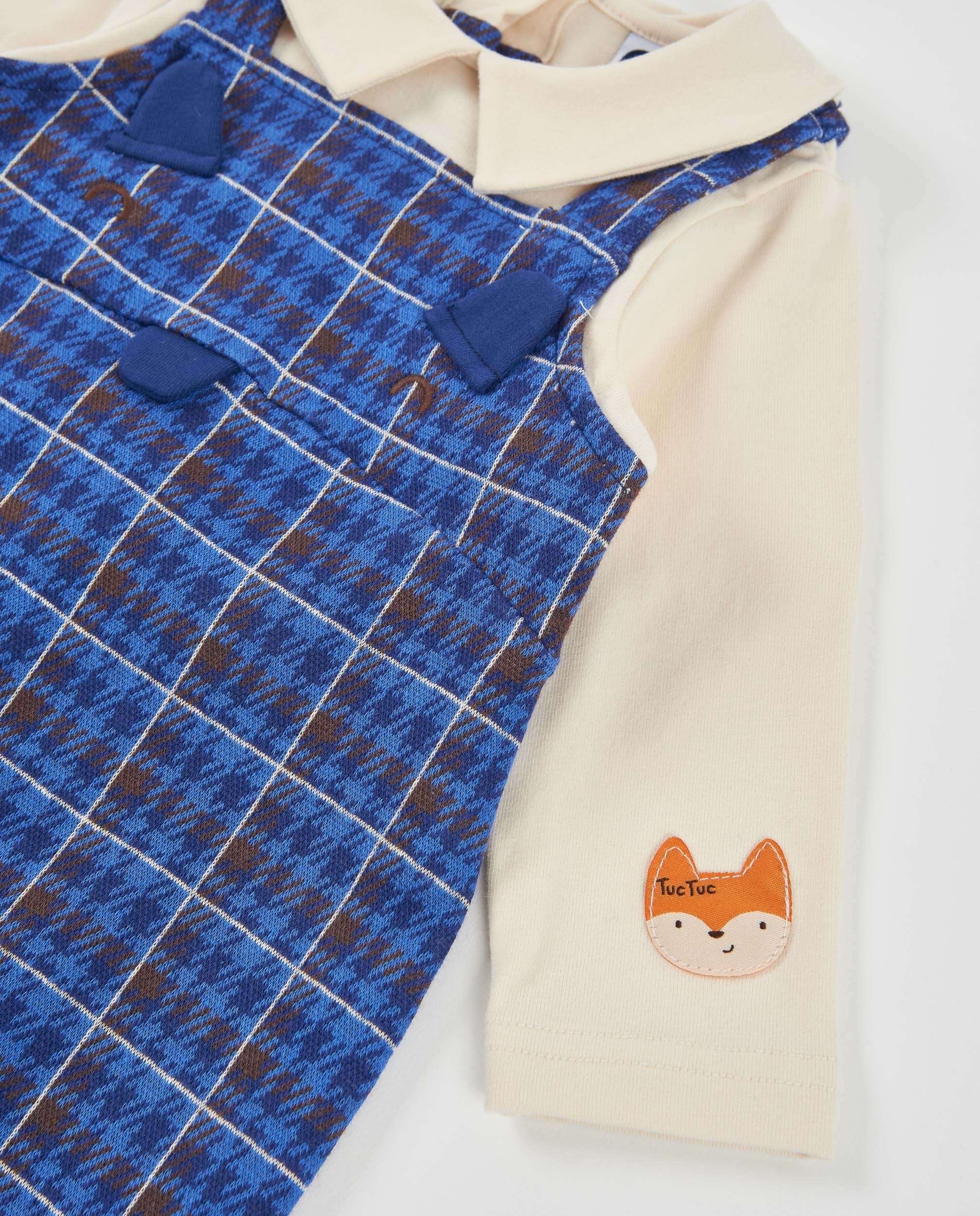 TucTuc Tutine Tutina neonato blu quadri volpe maglia cotone