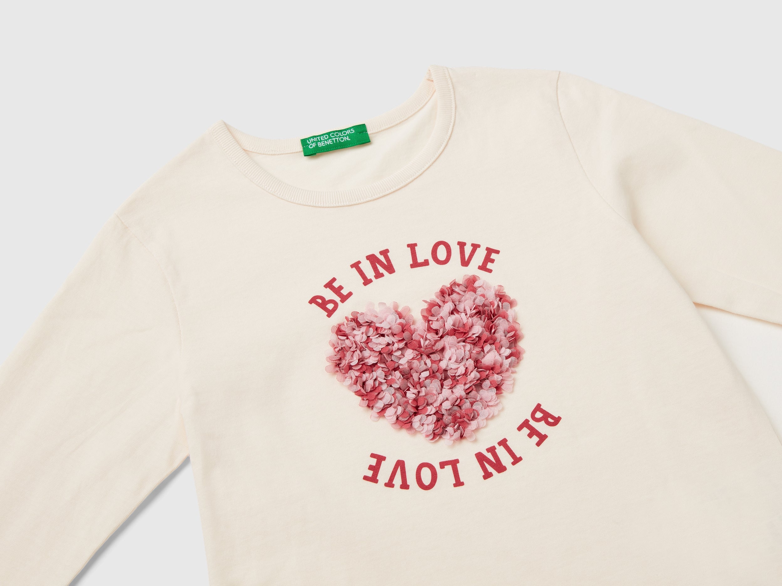 Benetton T-Shirt petali maglietta bambina cotone bio manica lunga