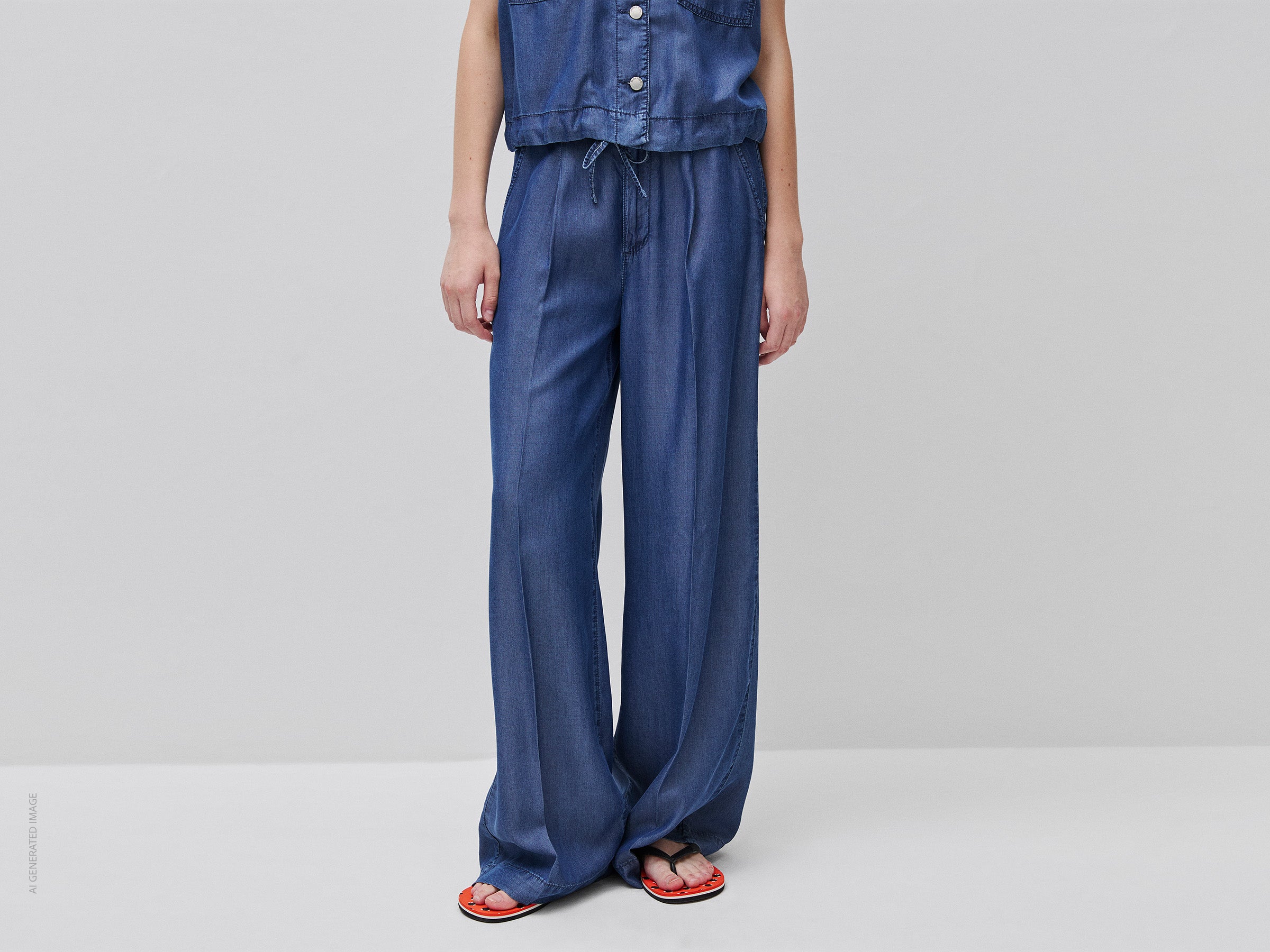 United Colors of Benetton Pantaloni Chambray Lyocell Gamba Larga XS