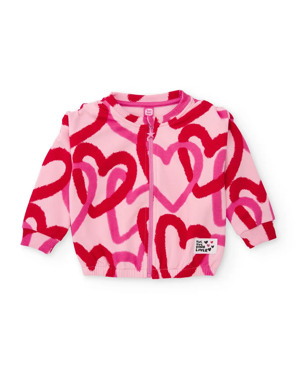 TucTuc Felpe Felpa Bambina con Zip Rosa Stampa Cuori