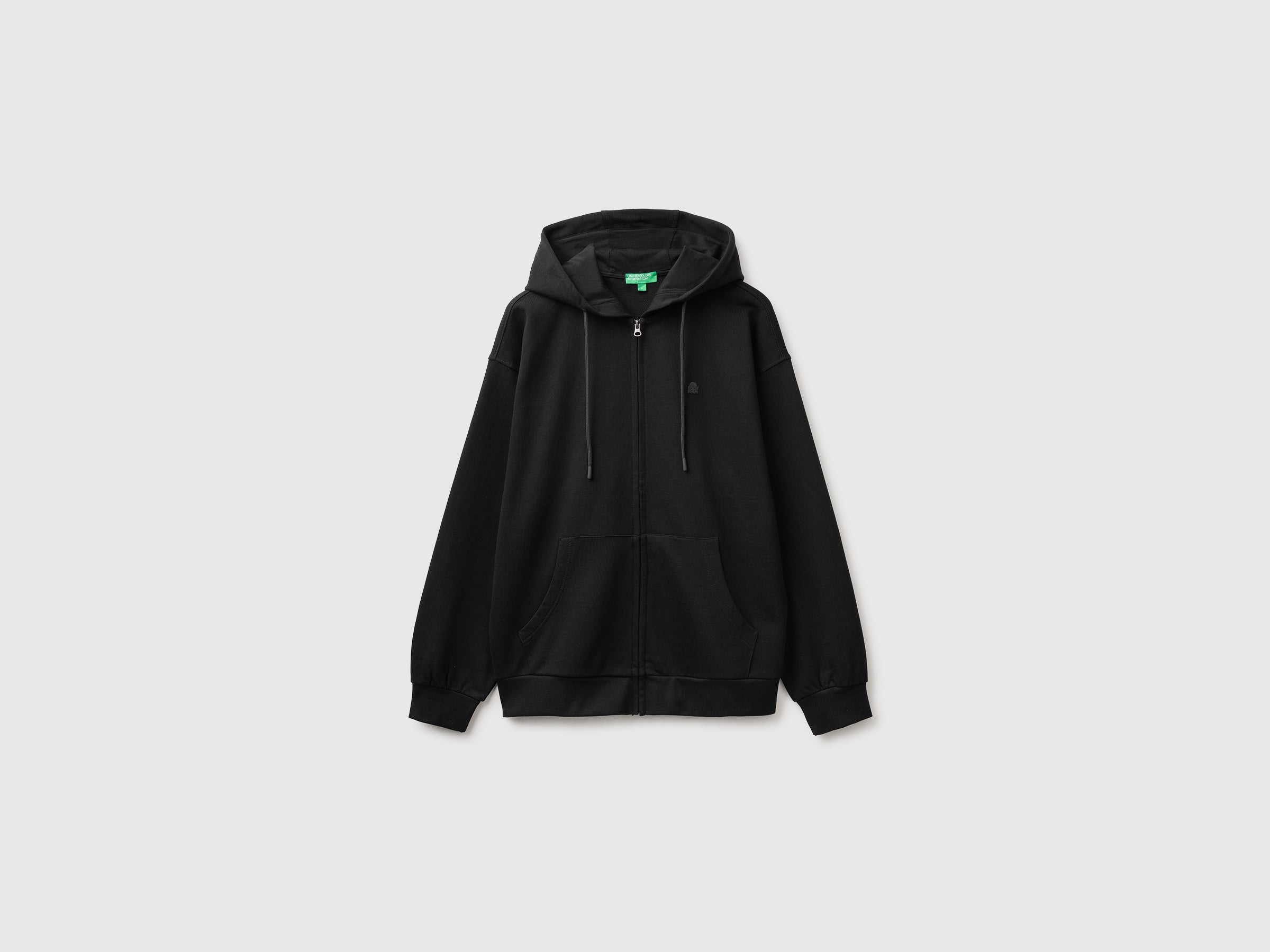 United Colors of Benetton Felpa Zip Cappuccio Cotone Bio Patch Logo